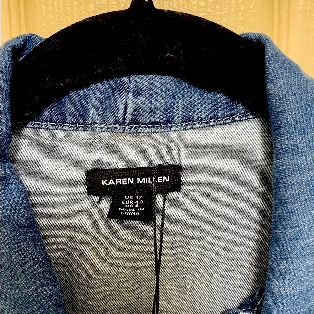 NWT KAREN MILLEN Denim Pussybow Blouse - Picture 6 of 9